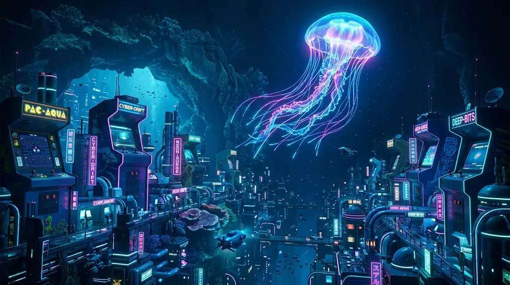 Bioluminescent underwater cityscape